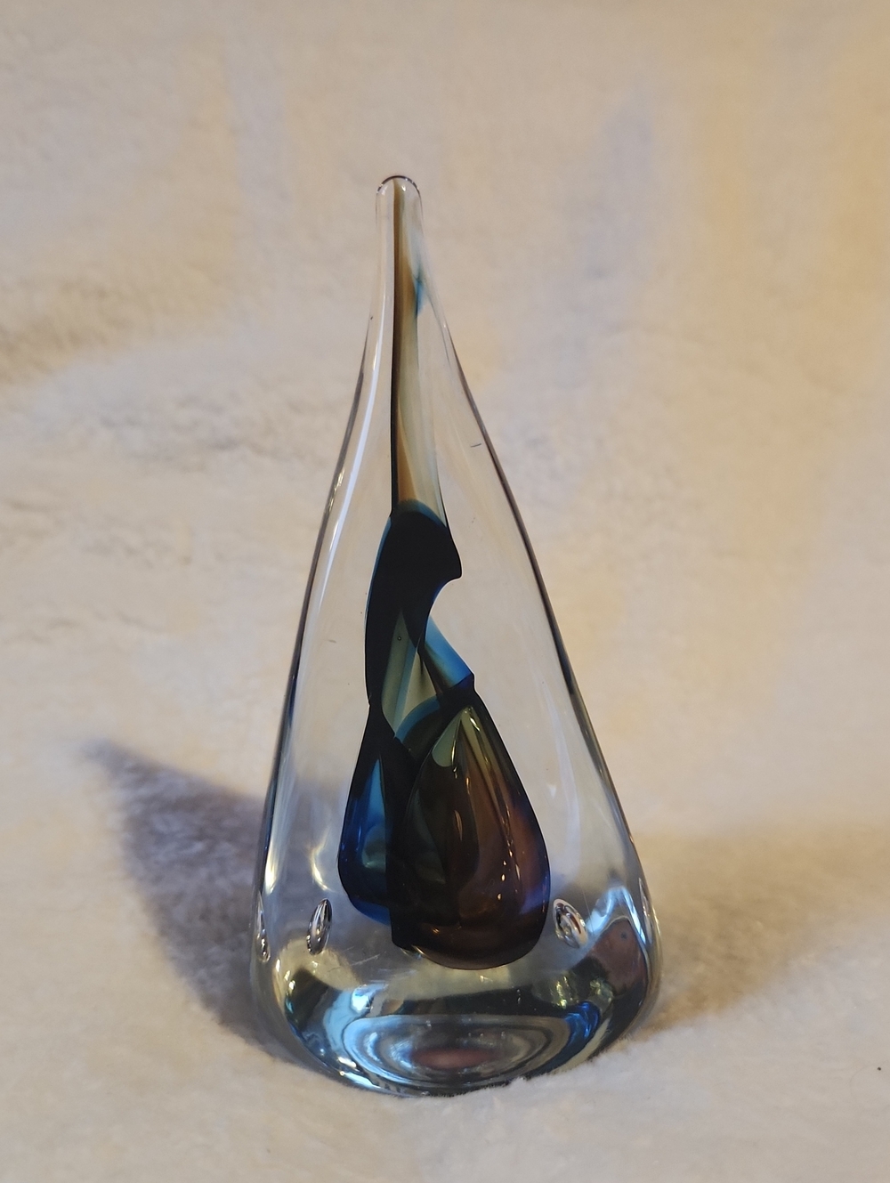 Office, Art Glass Teardrop Sculpture in Blue and Brown - Unbranded Paper Weight